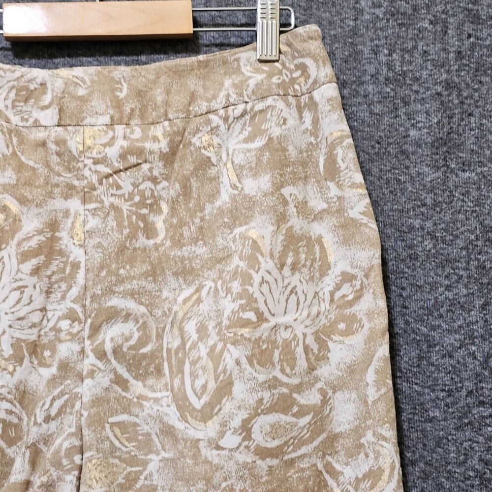 Coldwater Creek Cropped Pants Womens Size 8 Linen Blend Gold Floral‎ Wide Leg - Picture 10 of 16